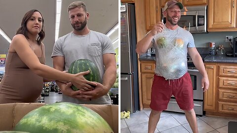 Husband hilariously struggles doing the 'Watermelon challenge'