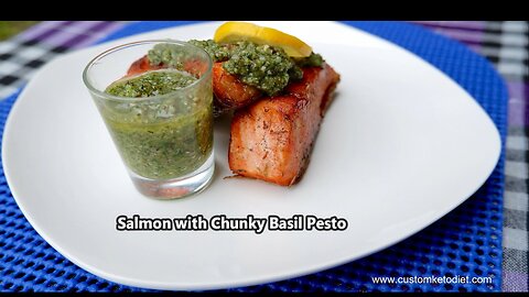Keto Salmon with Chunky Basil Pesto