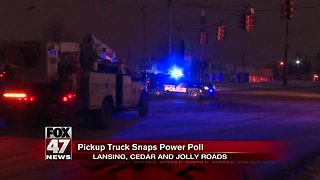 Power outages after truck hits pole at Cedar, Jolly in Lansing
