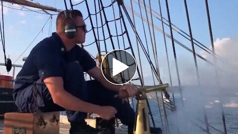 USCG Training Ship EAGLE passing Wood Island Lighthouse Station