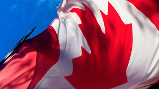 Canadian flag up-angle close-up slow-motion