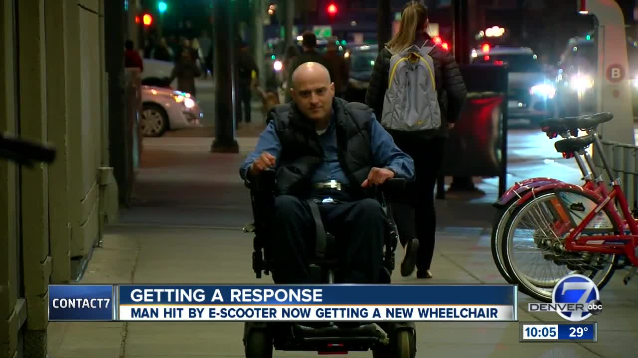 Denver man struggling to replace broken wheelchair after e-scooter crash