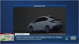 White car sought in connection to crash