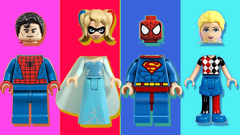 Cabezas Equivocadas Lego Superman Elsa Spiderman - aprender colores con el bebé