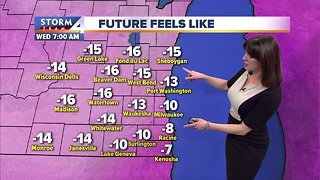 Wind chills below zero Wednesday morning