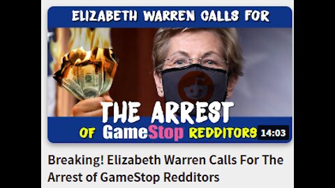 Breaking! Elizabeth Warren Calls For The Arrest of GameStop Redditors