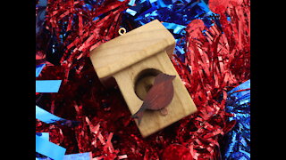 Handmade Wood Miniature Birdhouse Christmas Tree Ornament