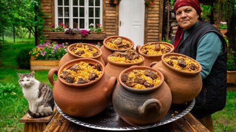 Beef Pilaf - Cooked in Clay Pots | Outdoor Cooking
