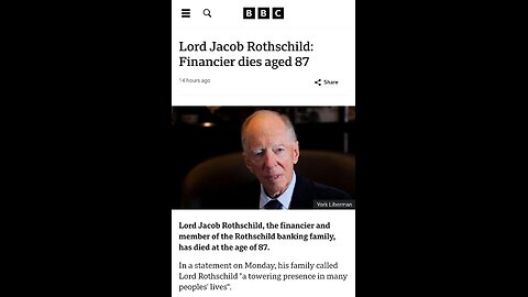 Lord Jacob Rothschild, Financier and Member of the Rothschild Banking Family Died
