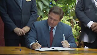 Florida Gov. Ron DeSantis speaks in New Smyrna Beach