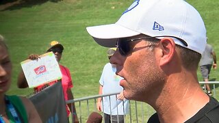 Bills GM Brandon Beane speaks during joint team practices in South Carolina