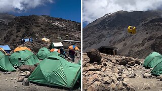 Strong winds from Kilimanjaro sent tent flying in the air