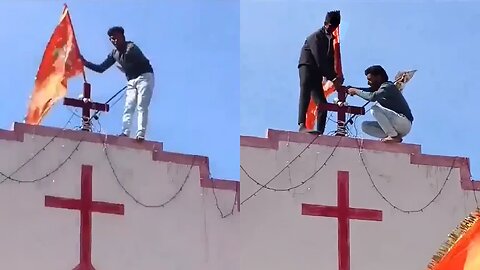 Hindutva Mob Raises Saffron Flag on Church in India on The Eve of Ayodhya Ram Temple Opening