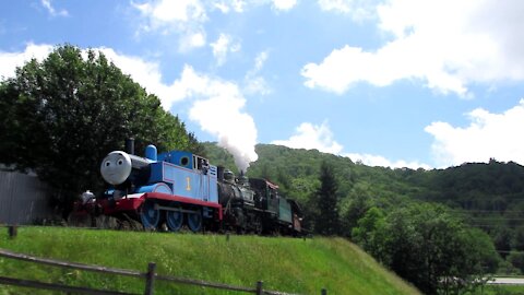 Thomas The Tank Engine Rolling Into The Station At Tweetsie Railroad At Day Out With Thomas