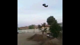 RC car catches air jumping ramp