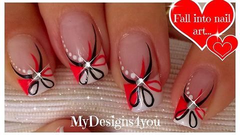 DIY nail art: Red and black floral design