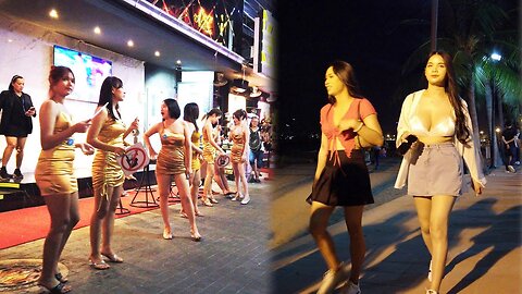 [4k] Walking street and beach road pattaya nightlife scenes So many freelancers!