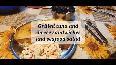 Grilled tuna and cheese and seafood salad