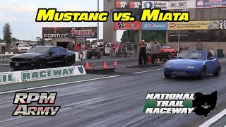 Mazda Miata vs Ford Mustang Midnight Street Drags National Trail Raceway
