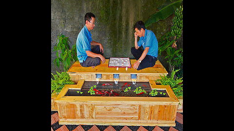 A great relaxing corner with aquarium and chessboard for weekend afternoons