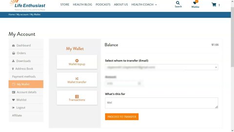 Life Enthusiast Wallet Transfer Health Store #lifeenthusiast #business #health