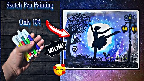 Easy & Beautiful 💕 moonlight scenary drawing with 10rs sketch pen for beginners step by step #art