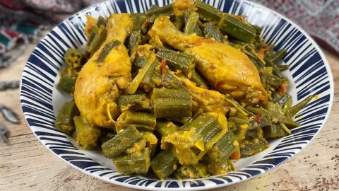 Okra and Chicken Curry Recipe • Chicken Okra Recipe • Chicken Bhindi Recipe • Okra Curry Recipe