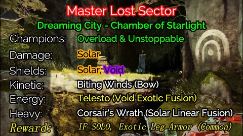Destiny 2, Master Lost Sector, Chamber of Starlight on the Dreaming City 2-7-22