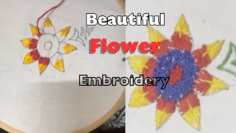 Needle Work Hand Embroidery Yellow and Red Flower | Hand Embroidery in Hindi