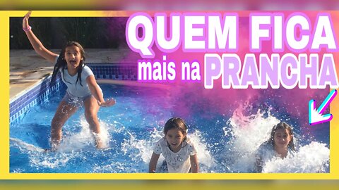 DESAFIO DA PISCINA / QUEM FICA MAIS NA PRANCHA 😜 - 3 irmãs demais - kids fun