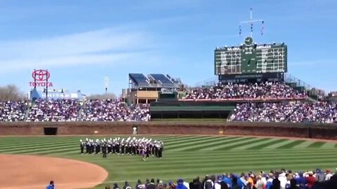The Northwestern University marching band at Wrigley Field performing Living On A Prayer
