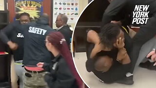 Brawl between high school teacher and school safety agent caught on camera