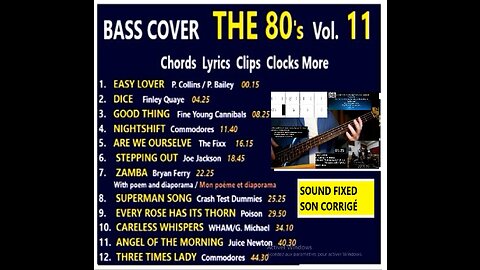Bass cover THE 80's Vol. 11 _ Chords Lyrics Clips Clocks MORE