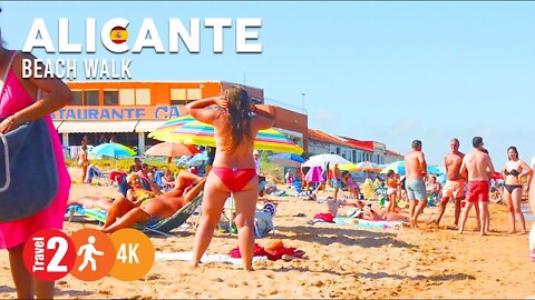 ALICANTE SPAIN The beautiful and hot Playa de la Marina, 4k Beach Walk.