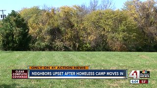 Neighbors upset after homeless camp moves in