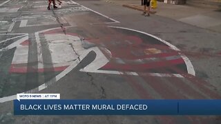 Black Lives Matter mural in front of Cincinnati City Hall vandalized