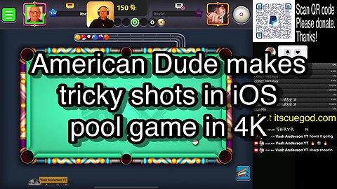 American Dude makes tricky shots in iOS pool game in 4K 🎱🎱🎱 8 Ball Pool 🎱🎱🎱