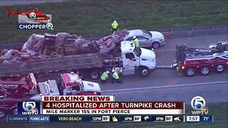 4 people injured after semi spills mulch on Turnpike in St. Lucie County