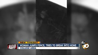 Woman jumps fence, tries to break into home