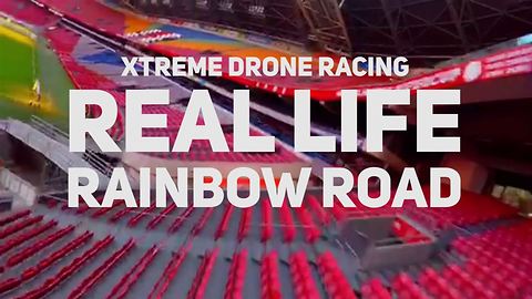 Extreme Rainbow Road: Drone racing in an empty stadium