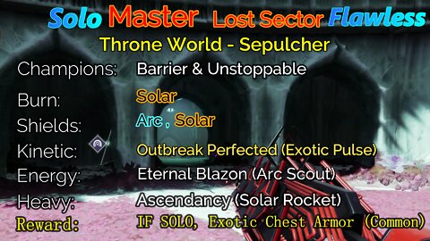 Destiny 2 Master Lost Sector: Throne World - Sepulcher Solo-Flawless 6-21-22