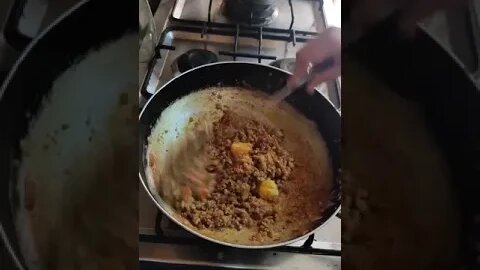 Minced mutton with potato and chick peas | aloo matar keema | salon recipe | village food | curry