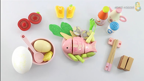 Wooden Toy Cutting Egg Sea Food Cooking playset Kitchen Surprise Learning names