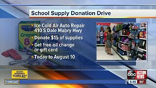 Receive a free oil change or car repair discount by donating school supplies