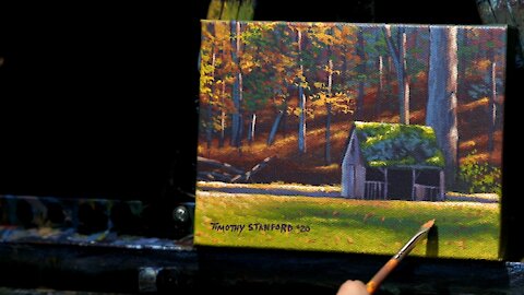 Mini Acrylic Landscape Painting of an Old Sheep Shed - Time Lapse - Artist Timothy Stanford