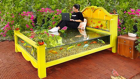 Crazy idea from cement and glass! Make beautiful outdoor aquarium bed