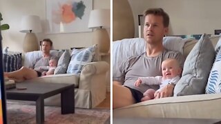 Adorable Dad & Daughter Duo Intensely Watch Tv