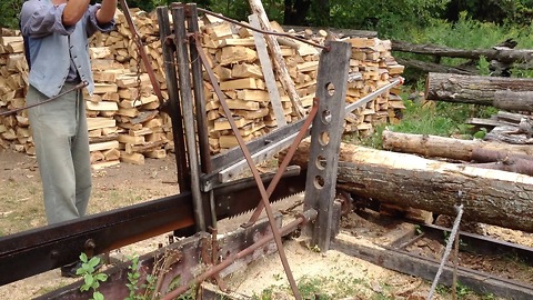 You won't believe what powers this turn of the century log cutter!