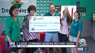 DogsWorld in Jupiter presents $10,000 donation to US War Dogs Association