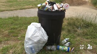 Overflowing garbage cans at Swann Park create eyesore